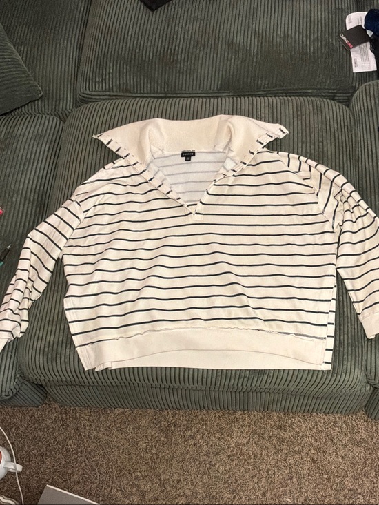 Madewell Tops - Madewell Cream Hooded Striped Pullover with Black Lines